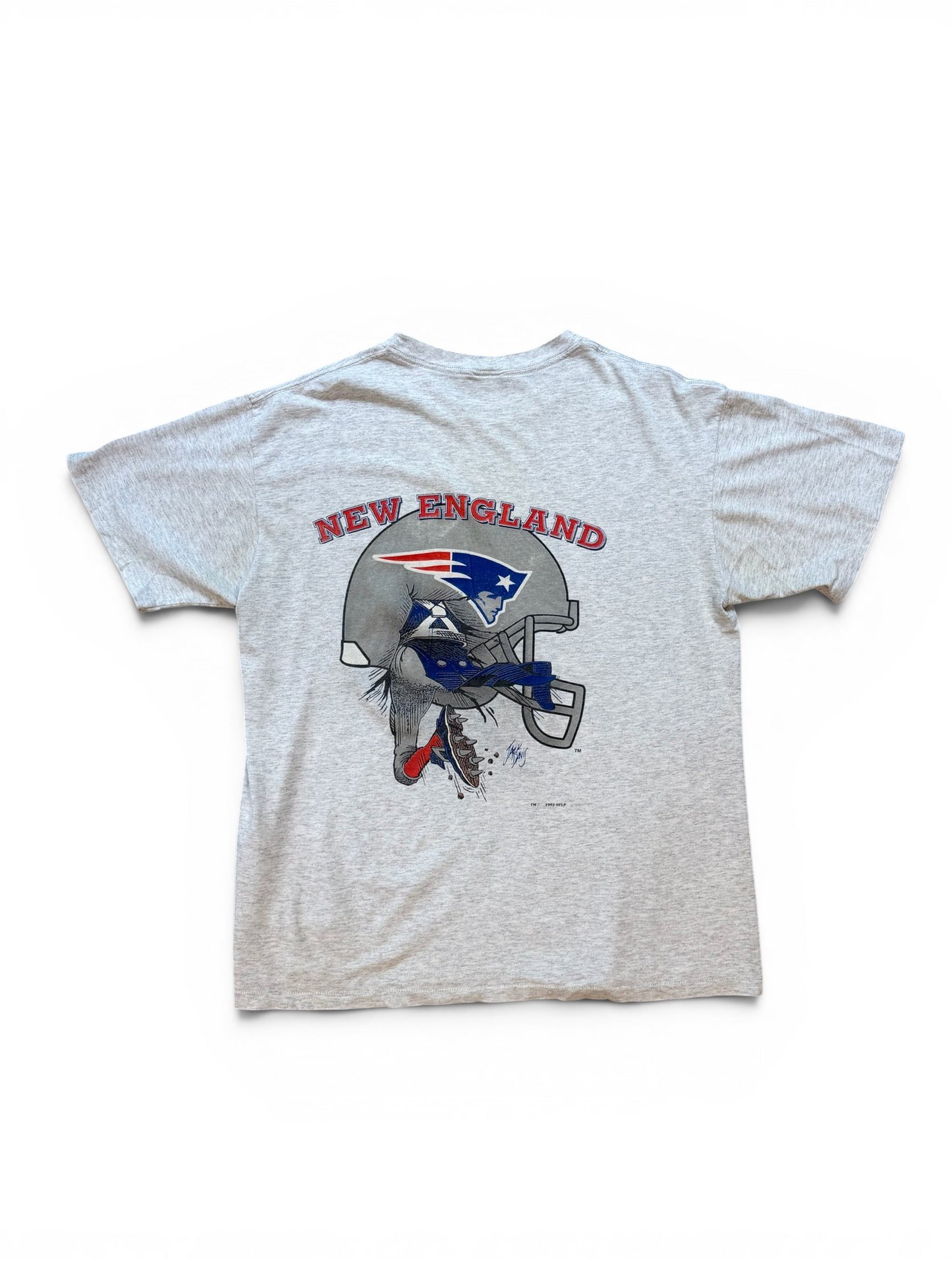 (L) 90s New England Patriots Nutmeg Grey Tee