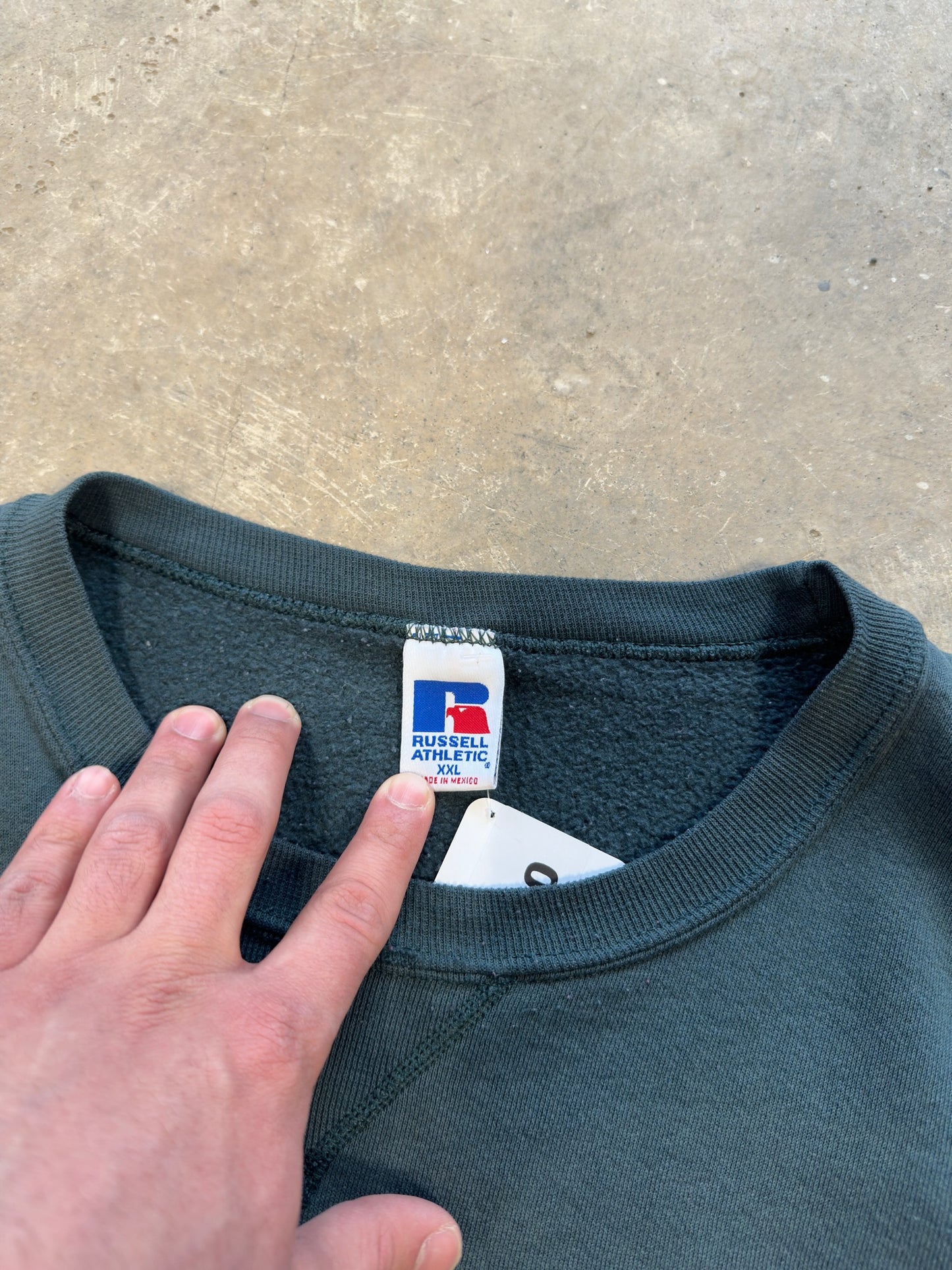 (XXL) Vtg Russell Athletic Blank Dark Green Crewneck