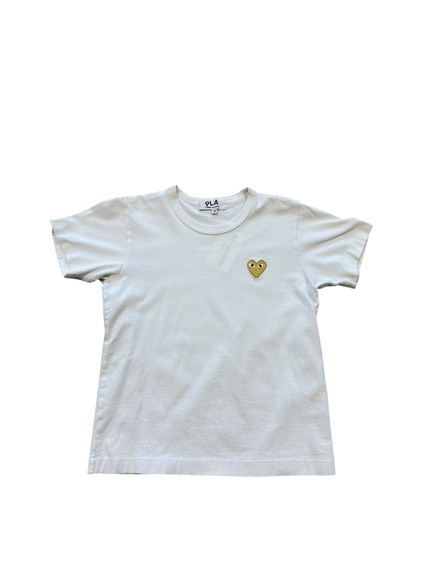 (M) Women's CDG Yellow Heart White Tee
