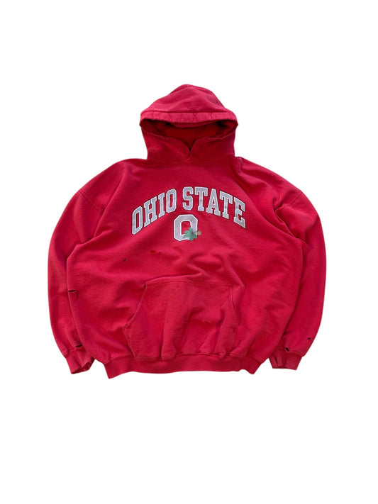 (XL) 00s Ohio State Buckeyes Distressed Hoodie Red