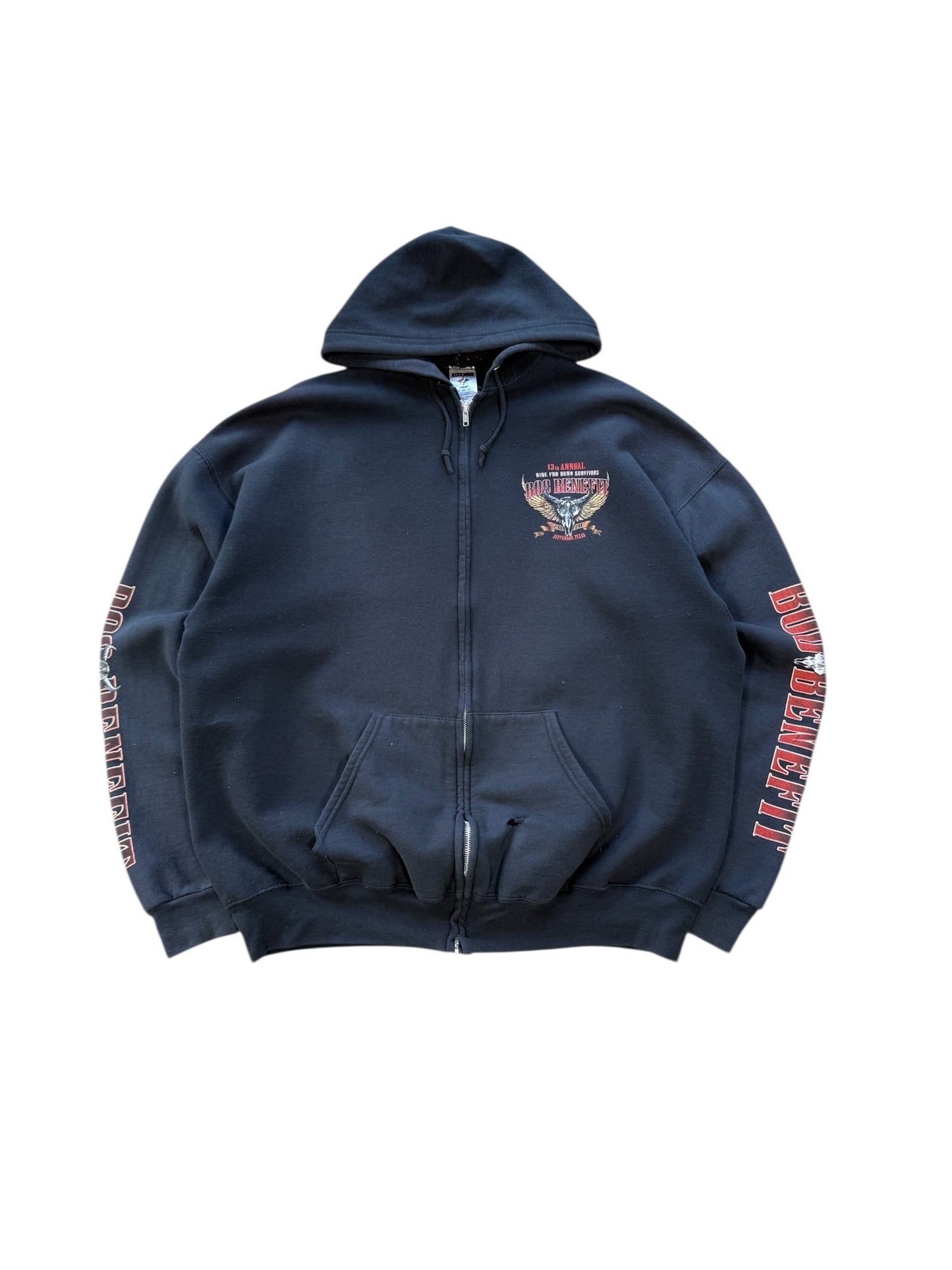 (XXL) 00s Jeff Benefit Biker Zip-Up Hoodie
