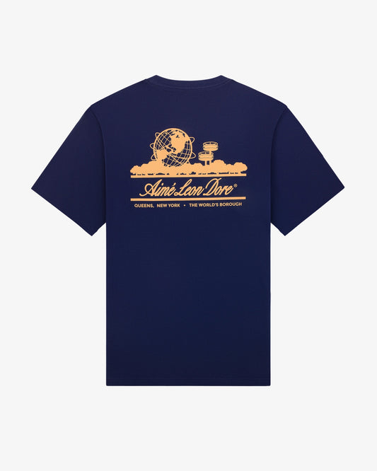 (S) Aime Leon Dore Globe Unisphere T-Shirt Navy
