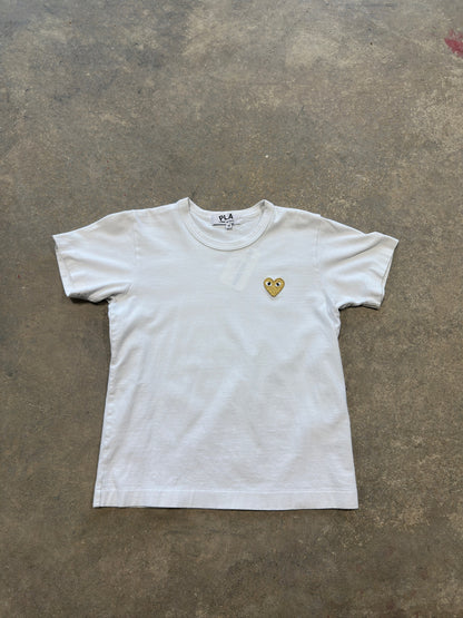 (M) Women's CDG Yellow Heart White Tee