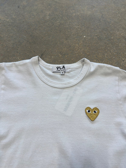 (M) Women's CDG Yellow Heart White Tee