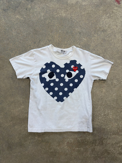 (M) CDG Polka Dot Blue Heart Tee