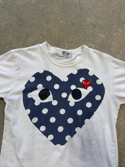 (M) CDG Polka Dot Blue Heart Tee