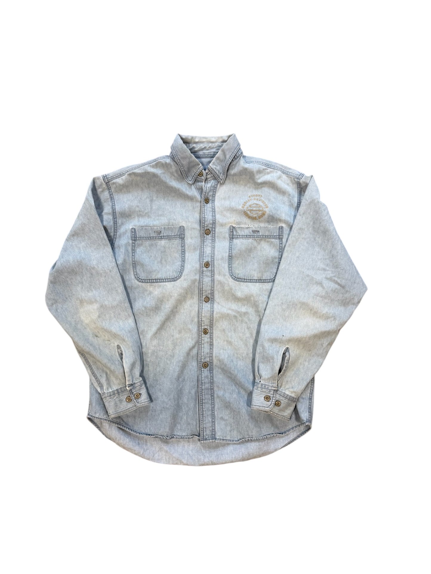 (L) Y2K Harley Davidson Denim Button Up Shirt