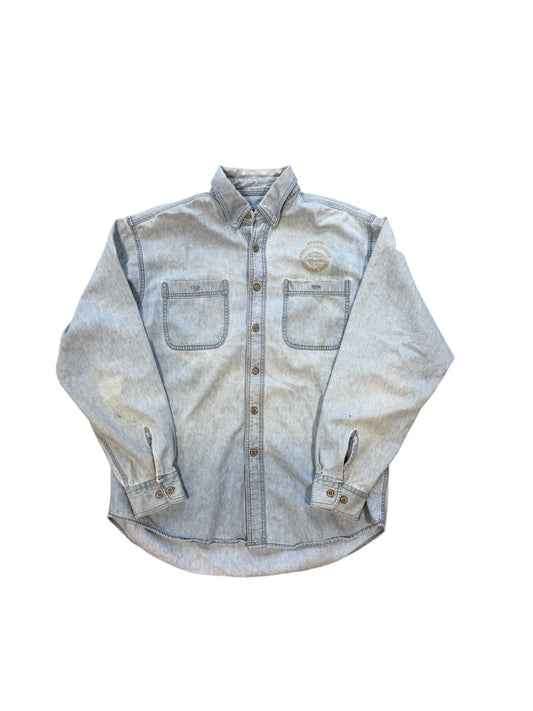 (L) Y2K Harley Davidson Denim Button Up Shirt
