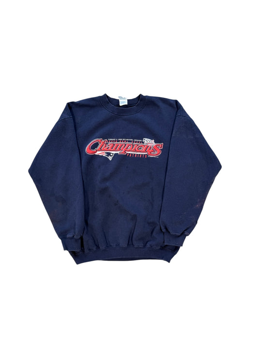(L) 2002 New England Patriots Super Bowl Navy Crewneck