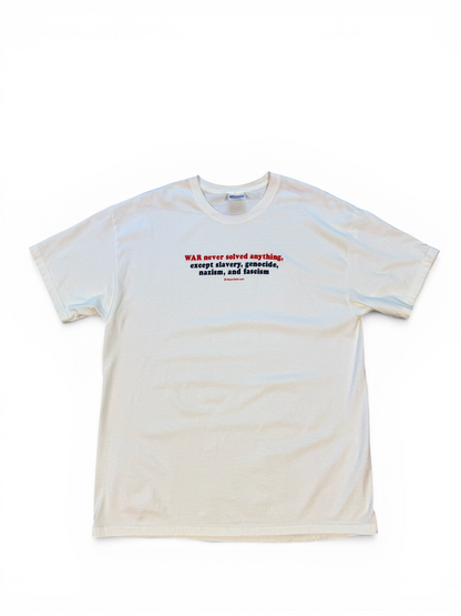(L) Vintage War Never Solved Anything Humor Tee