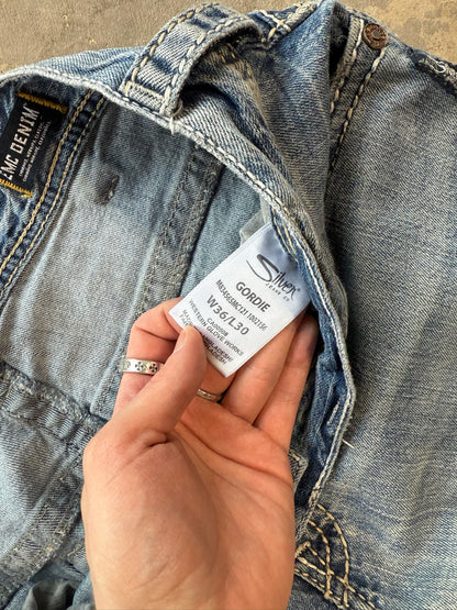 (36") Y2K Silver Embroidered Jeans