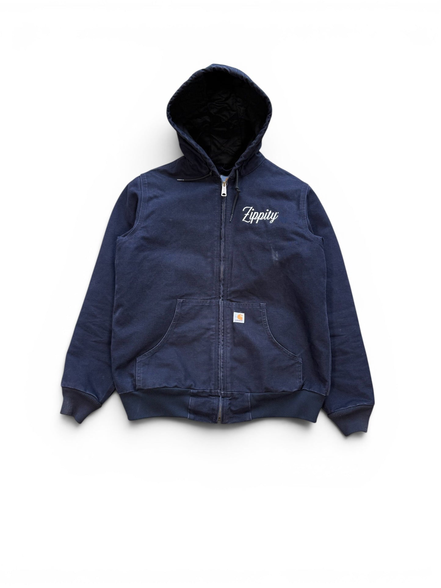 (S) Vintage 90s Carhartt Navy Embroidered Hooded Jacket