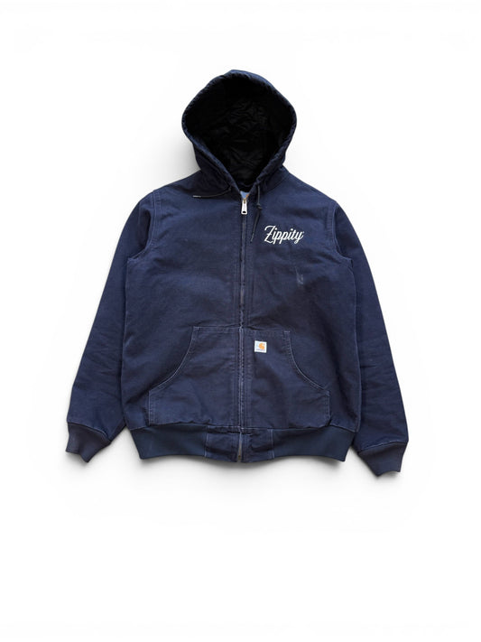 (S) Vintage 90s Carhartt Navy Embroidered Hooded Jacket