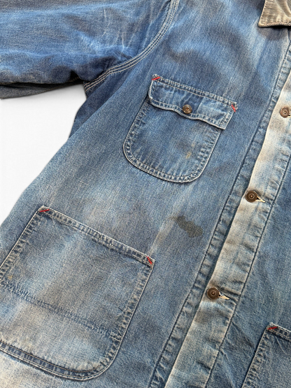 (L Tall) Vintage 1980s Sears Conductors Denim Jacket