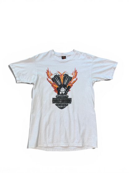 (M) 2001 Harley Davidson Flaming Motor Tee