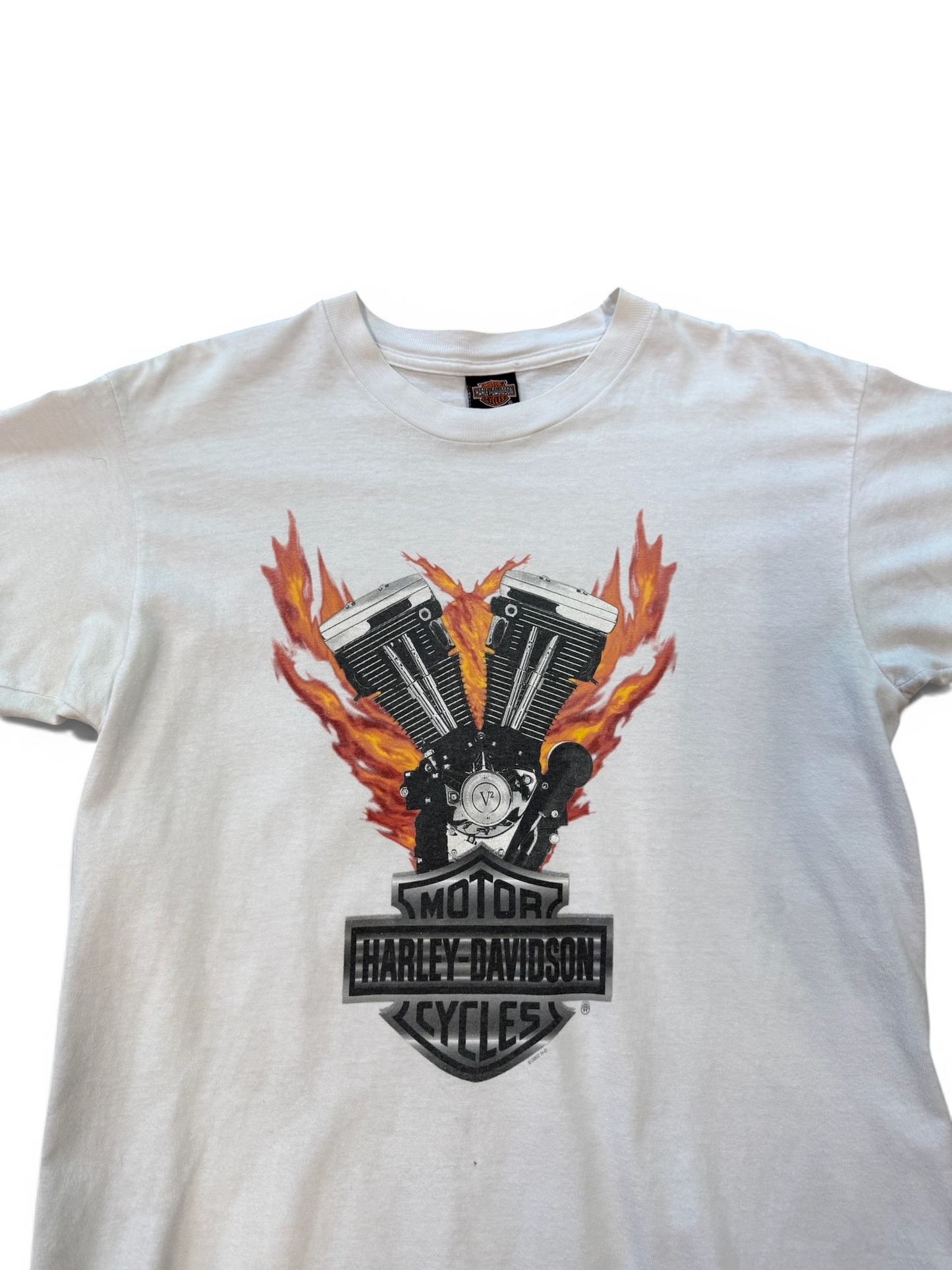 (M) 2001 Harley Davidson Flaming Motor Tee
