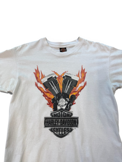 (M) 2001 Harley Davidson Flaming Motor Tee