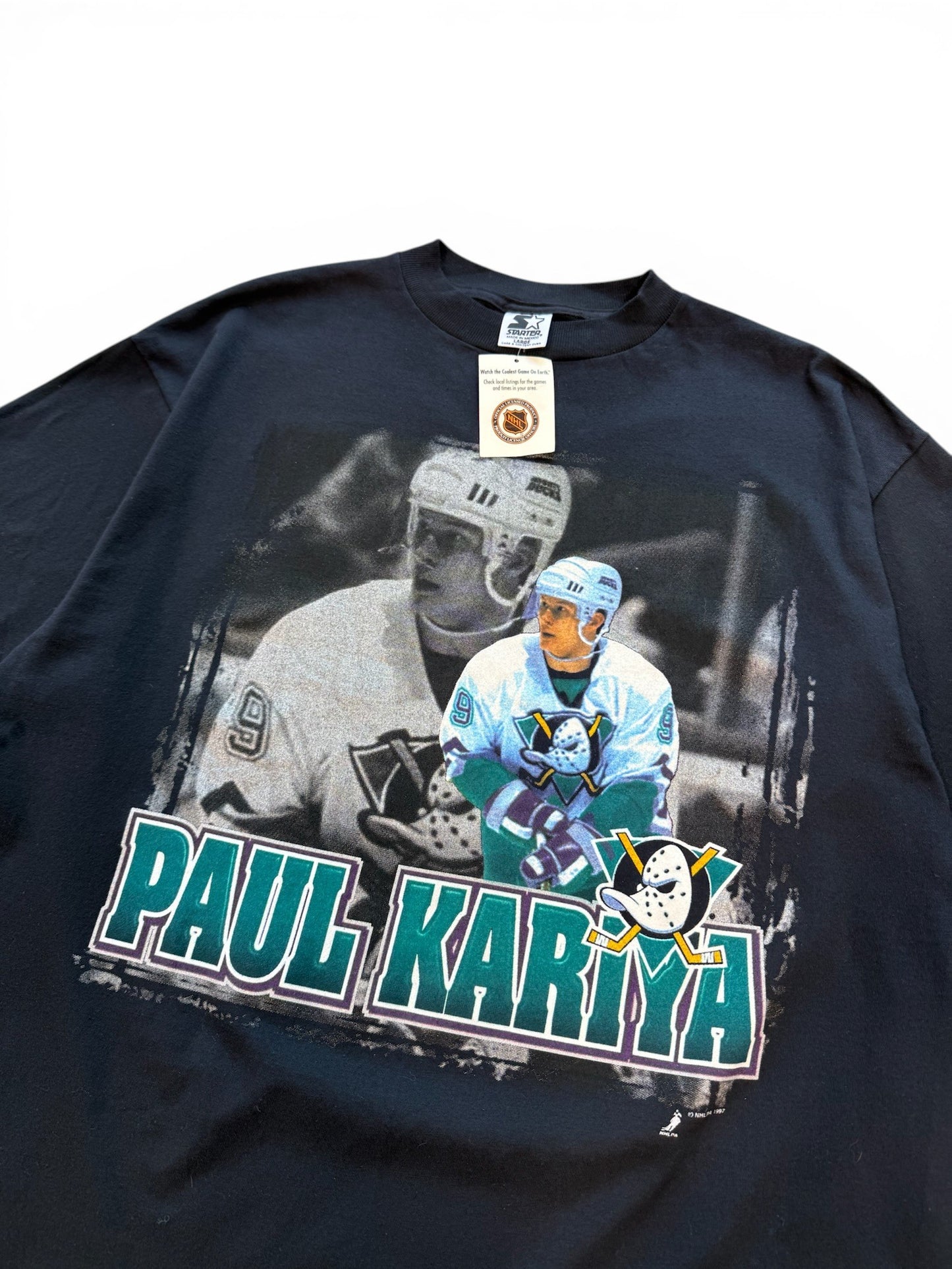 (L) Vintage 1997 Mighty Ducks Paul Kariya Starter T-Shirt