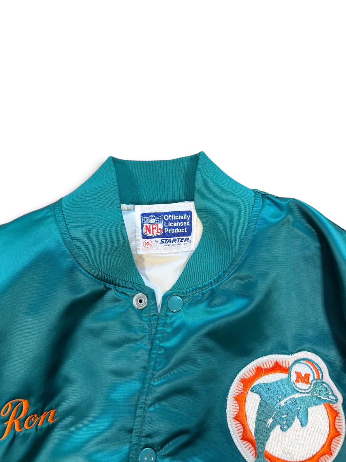 (XL) Vintage 90s Miami Dolphins Starter Satin Bomber Jacket