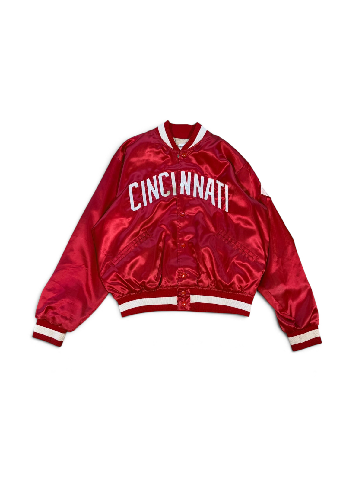 (L) Vintage 90s Cincinnati Reds Satin Bomber Jacket