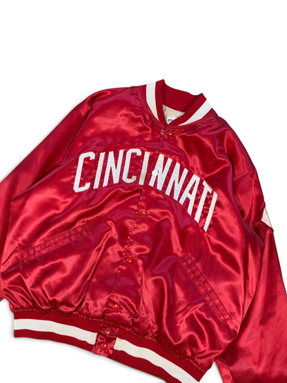 (L) Vintage 90s Cincinnati Reds Satin Bomber Jacket