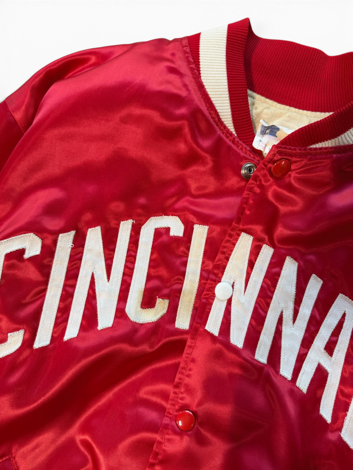 (L) Vintage 90s Cincinnati Reds Satin Bomber Jacket