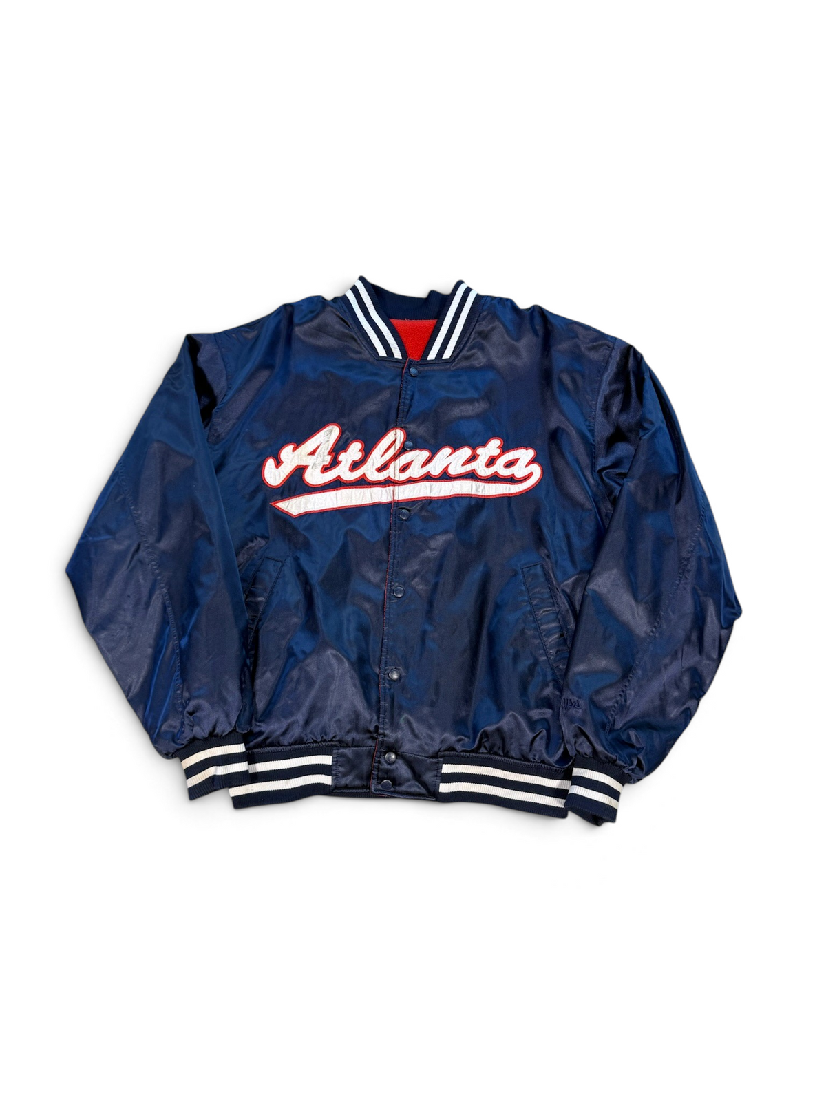 (XL) Vintage Atlanta Braves Fleece Lined Satin Bomber Jacket