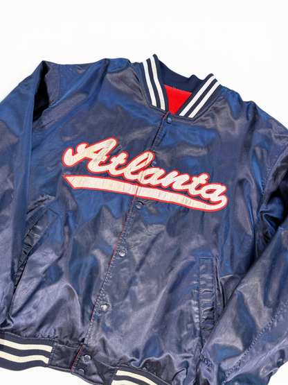 (XL) Vintage Atlanta Braves Fleece Lined Satin Bomber Jacket