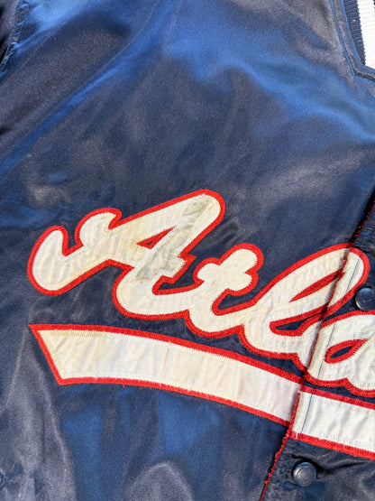 (XL) Vintage Atlanta Braves Fleece Lined Satin Bomber Jacket