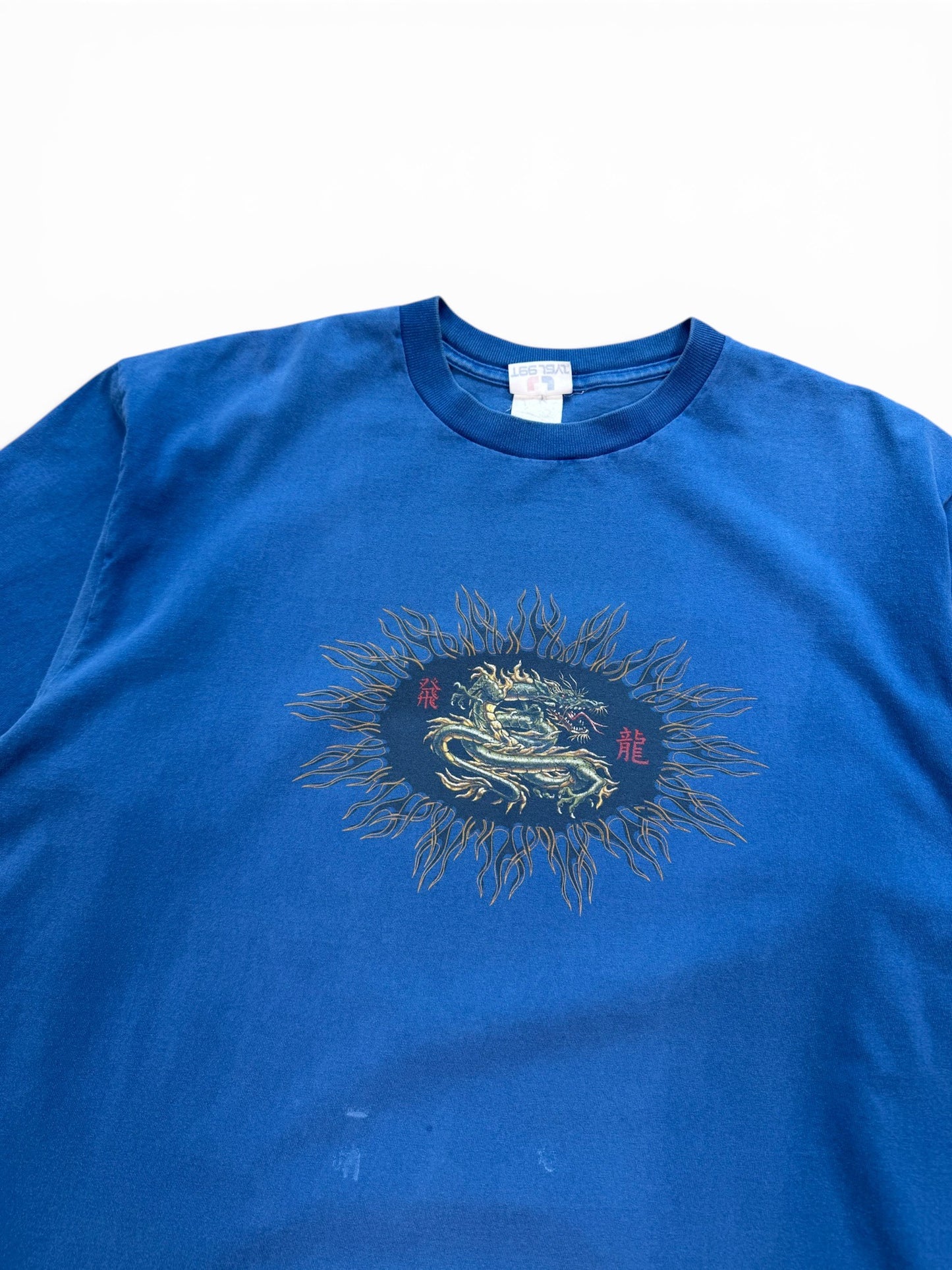 (L) Vintage 90s Dragons Skateboard Blue Tee