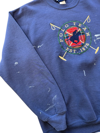 (L) 00s Polo Team Paint Splatter Crewneck Navy