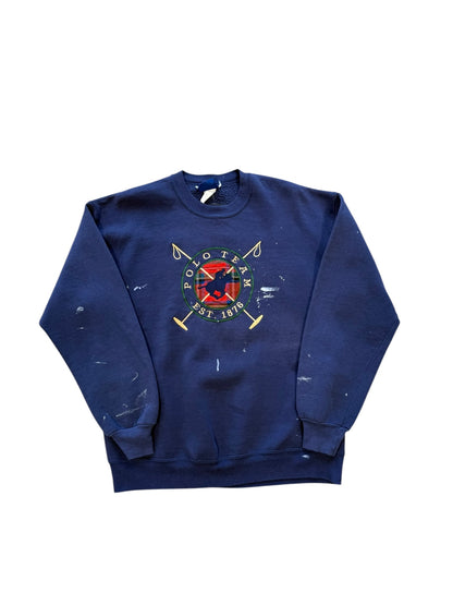 (L) 00s Polo Team Paint Splatter Crewneck Navy