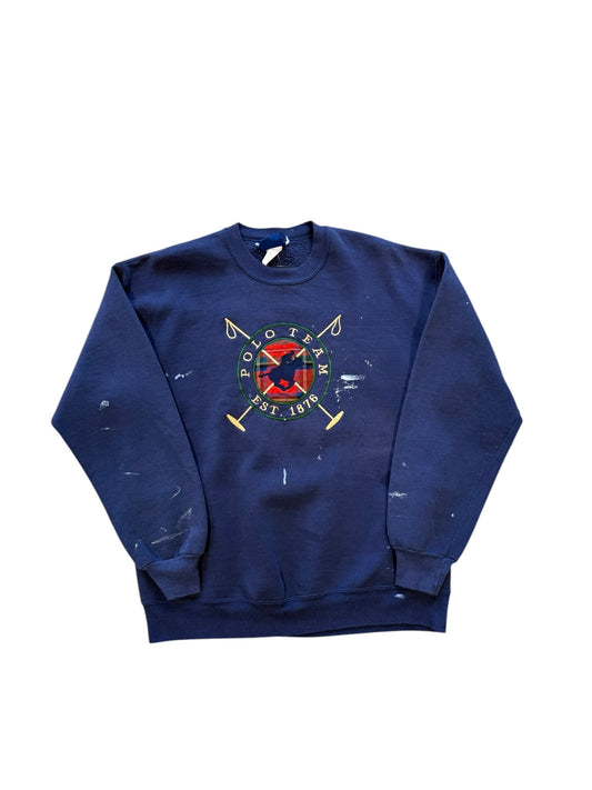(L) 00s Polo Team Paint Splatter Crewneck Navy
