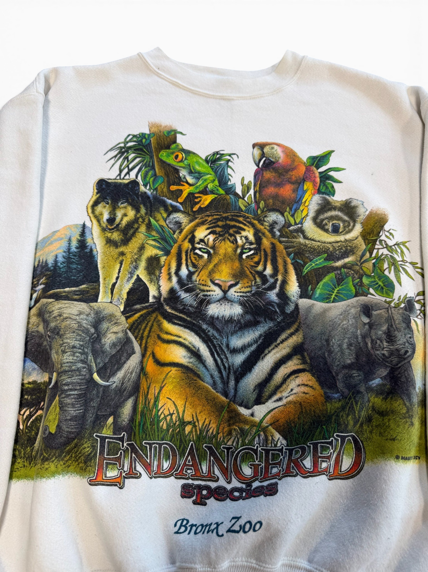 (M) 90s Bronx Zoo Animals White Crewneck