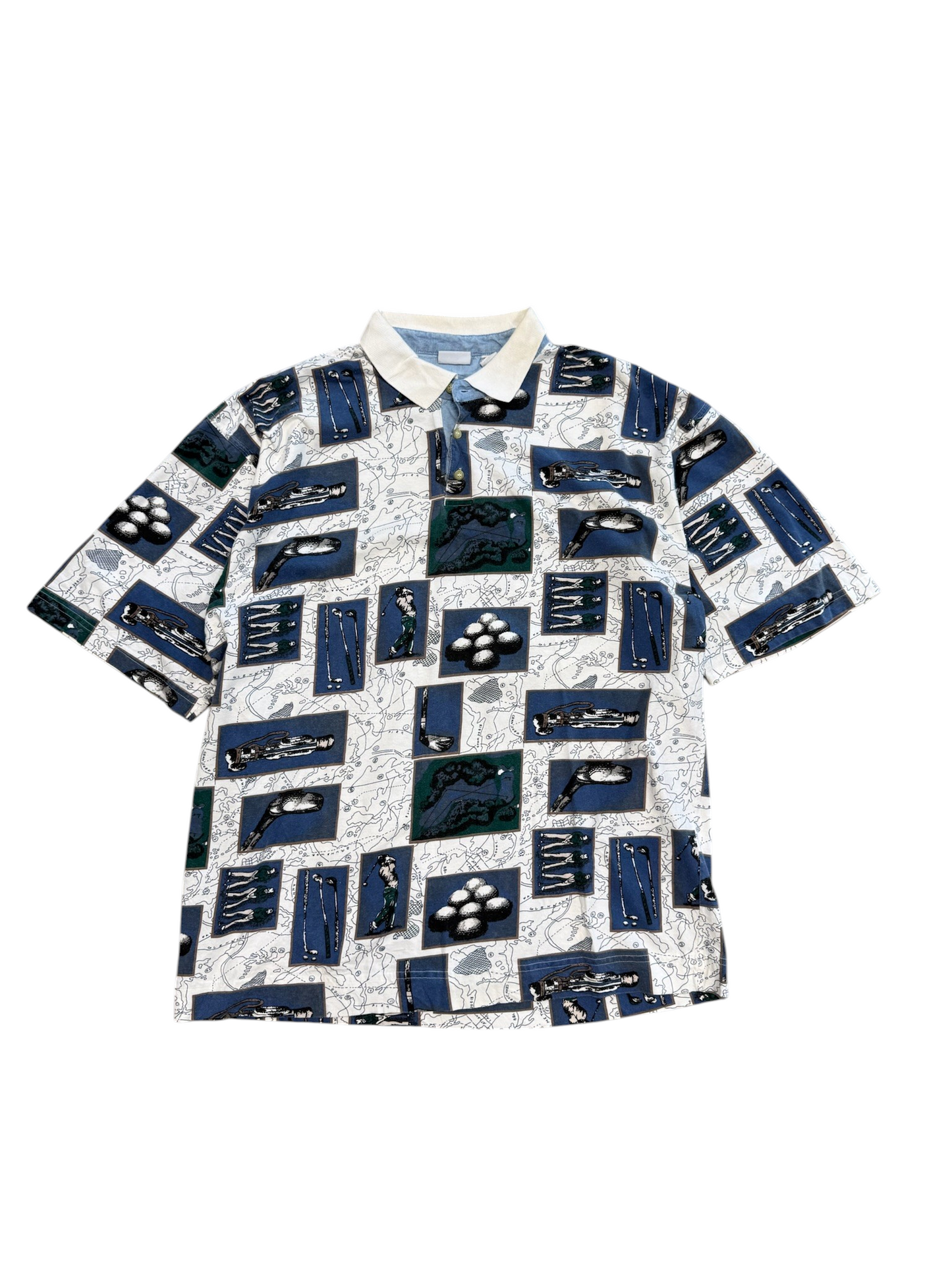 (XL) Vintage Golfing All Of Print Polo Shirt