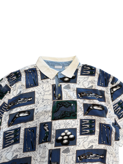 (XL) Vintage Golfing All Of Print Polo Shirt