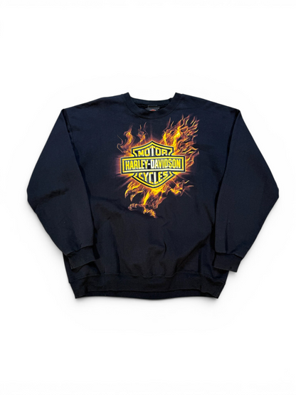 (XXL) Y2K Harley Davidson Flaming Shield Crewneck