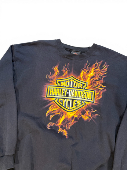 (XXL) Y2K Harley Davidson Flaming Shield Crewneck