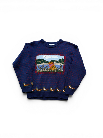 (L) Vintage 90s Dog & Ducks Knit Sweater