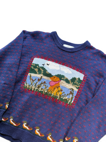 (L) Vintage 90s Dog & Ducks Knit Sweater