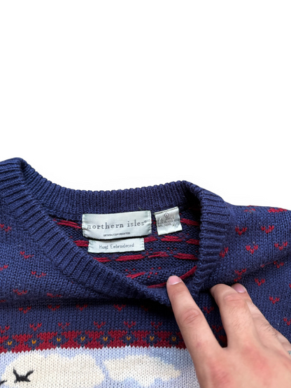 (L) Vintage 90s Dog & Ducks Knit Sweater