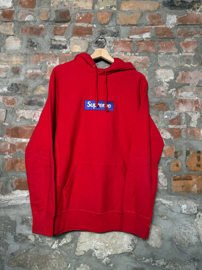 (L) Supreme Purple On Red Box Logo Hoodie FW17