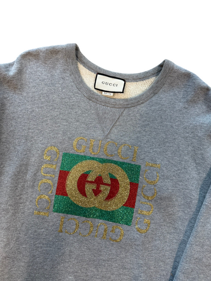 (M) Gucci Glitter Logo Flying Tiger Sweatshirt