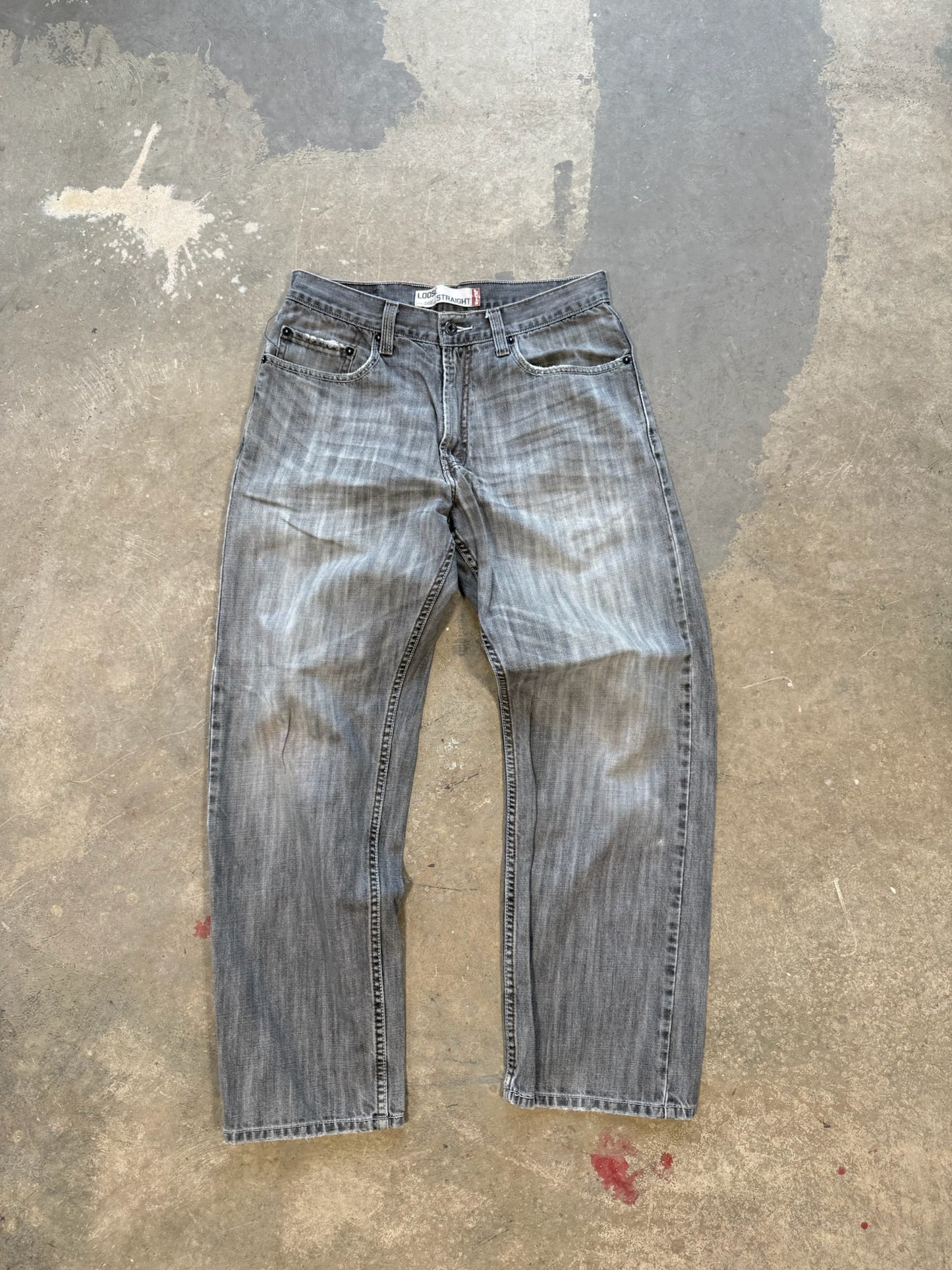 (32 Waist) Vtg Levis 569 Black Washed Jeans