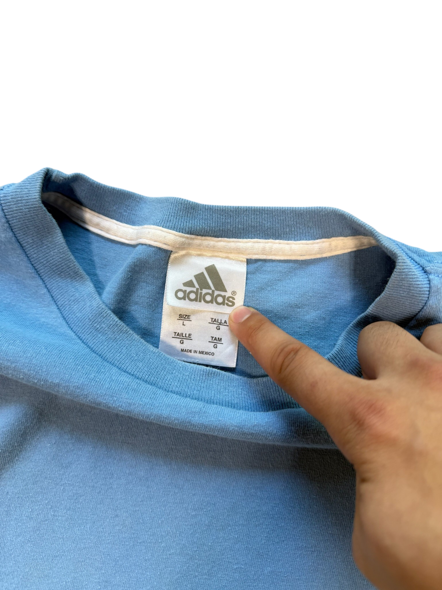 (L) Vintage Adidas Classic Light Blue Tee