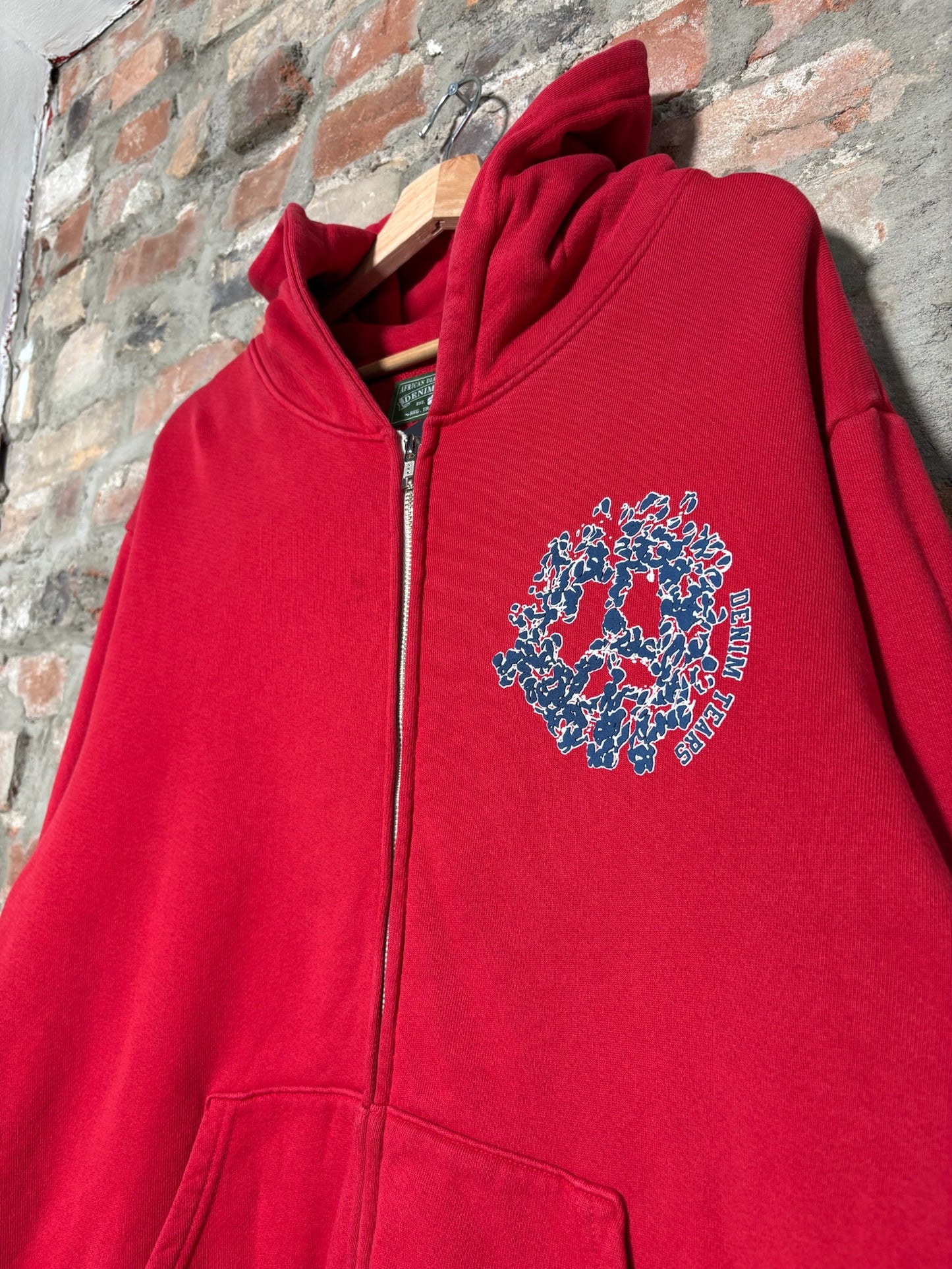 Denim Tears University Zip Up Hoodie Red Sz XL