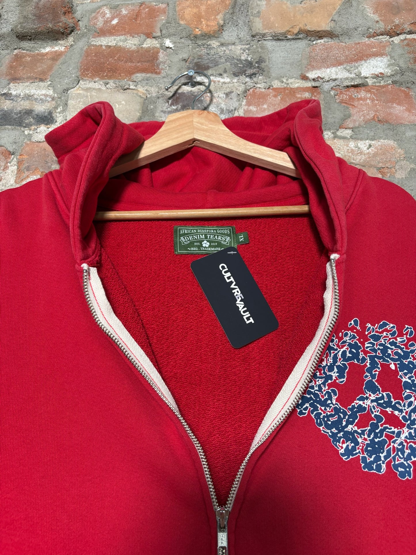 Denim Tears University Zip Up Hoodie Red Sz XL