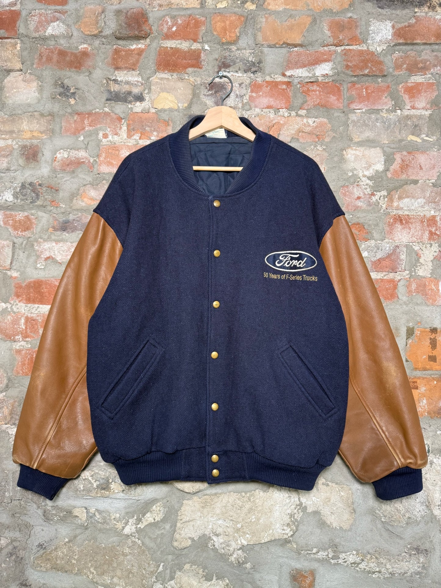 Vtg Ford Leather Varsity Jacket Sz L