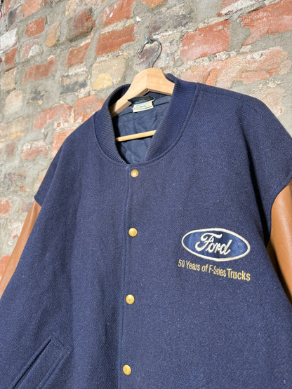 Vtg Ford Leather Varsity Jacket Sz L