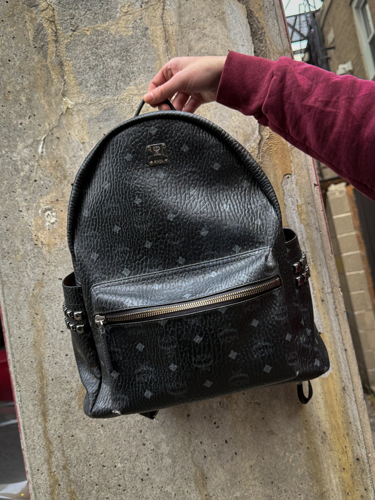 MCM All Over Print Stud Embellished Backpack